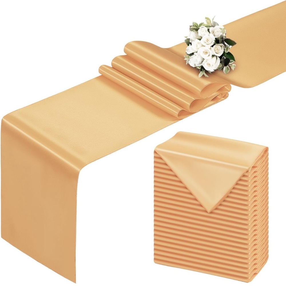 24 Pack 12x108” Gold Satin Table Runners for Any Party Wedding Banquets Birthday